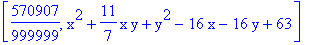 [570907/999999, x^2+11/7*x*y+y^2-16*x-16*y+63]